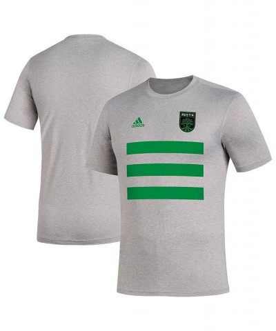 Men's Heathered Gray Austin FC Three Stripe Life Pitch AEROREADY T-shirt $25.19 T-Shirts