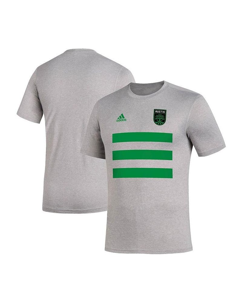 Men's Heathered Gray Austin FC Three Stripe Life Pitch AEROREADY T-shirt $25.19 T-Shirts