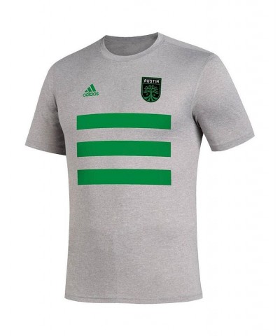 Men's Heathered Gray Austin FC Three Stripe Life Pitch AEROREADY T-shirt $25.19 T-Shirts