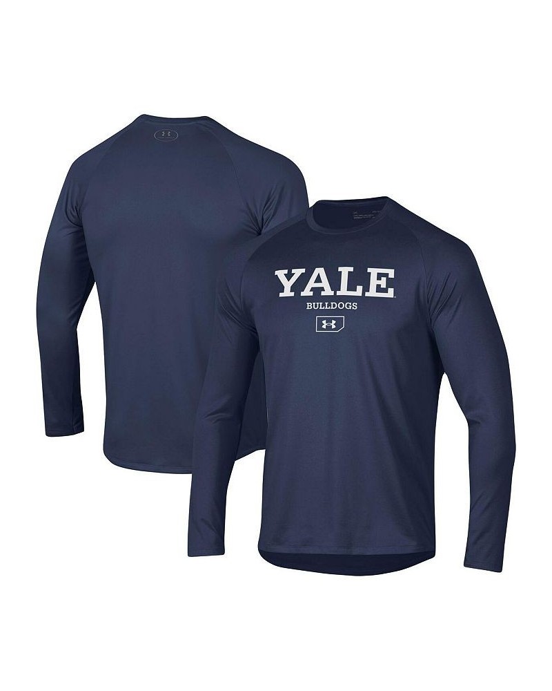 Men's Navy Yale Bulldogs Lockup Tech Raglan Long Sleeve T-shirt $26.40 T-Shirts