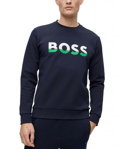 BOSS Men's Cotton-Blend Color-Blocked Logo Sweatshirt Blue $63.84 Sweatshirt