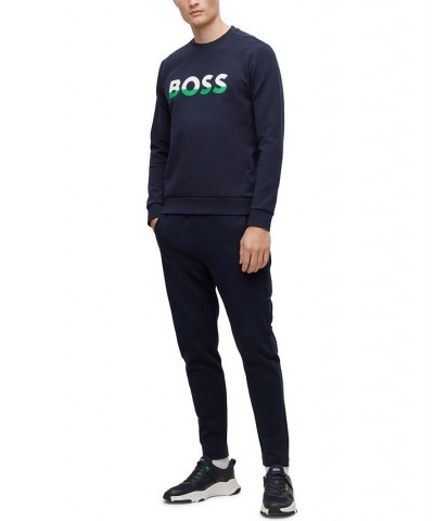 BOSS Men's Cotton-Blend Color-Blocked Logo Sweatshirt Blue $63.84 Sweatshirt