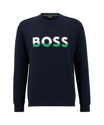 BOSS Men's Cotton-Blend Color-Blocked Logo Sweatshirt Blue $63.84 Sweatshirt