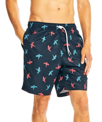 Men's 8" Parrot-Print Elastic-Waist Swim Trunk Blue $23.85 Swimsuits