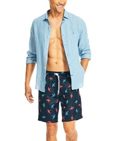 Men's 8" Parrot-Print Elastic-Waist Swim Trunk Blue $23.85 Swimsuits