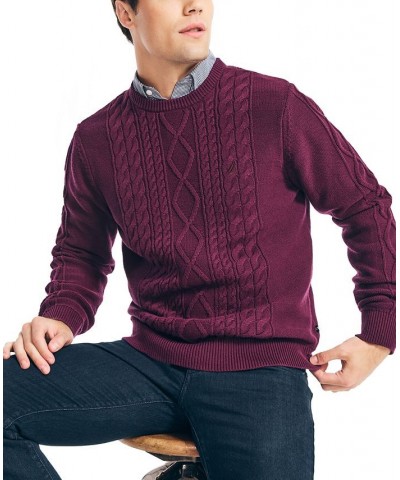 Men's Classic-Fit Crew Neck Cotton Cable-Knit Sweater Red $23.27 Sweaters