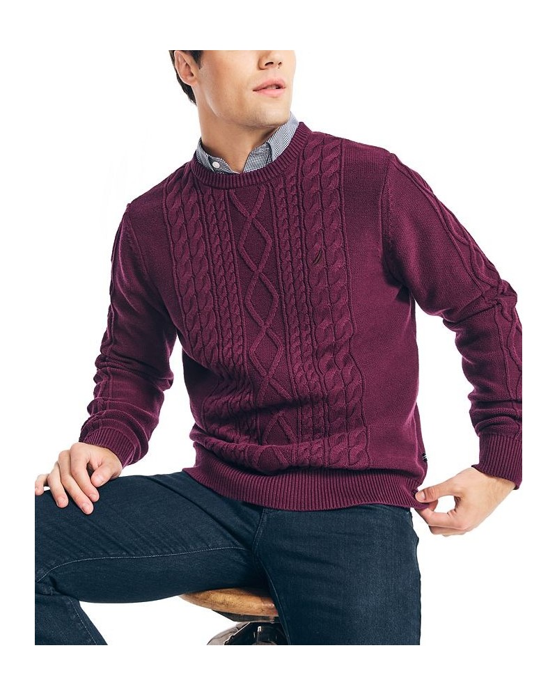 Men's Classic-Fit Crew Neck Cotton Cable-Knit Sweater Red $23.27 Sweaters