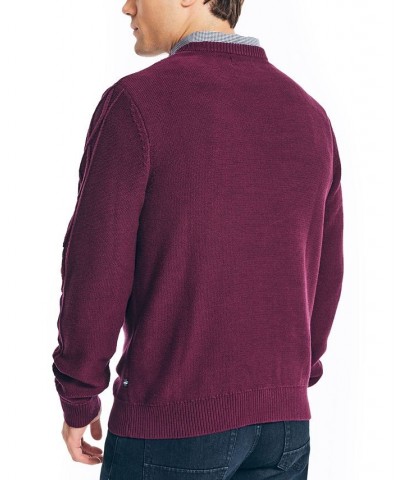 Men's Classic-Fit Crew Neck Cotton Cable-Knit Sweater Red $23.27 Sweaters