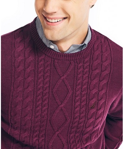 Men's Classic-Fit Crew Neck Cotton Cable-Knit Sweater Red $23.27 Sweaters