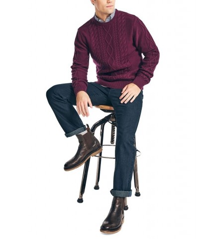 Men's Classic-Fit Crew Neck Cotton Cable-Knit Sweater Red $23.27 Sweaters