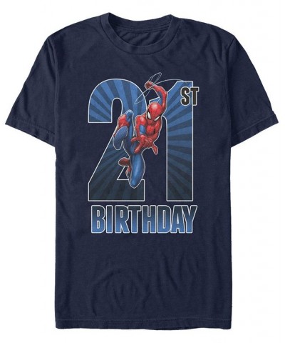 Men's Marvel Spider-Man Swinging 21st Birthday Short Sleeve T-Shirt Blue $18.54 T-Shirts