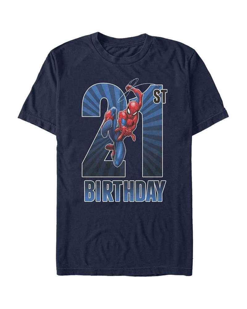 Men's Marvel Spider-Man Swinging 21st Birthday Short Sleeve T-Shirt Blue $18.54 T-Shirts