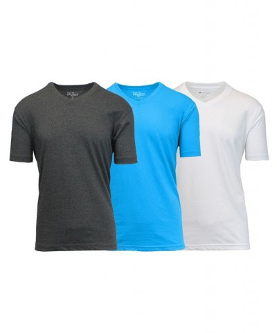 Men's Short Sleeve V-Neck T-shirt, Pack of 3 Charcoal-White-Aqua Brown $23.20 T-Shirts