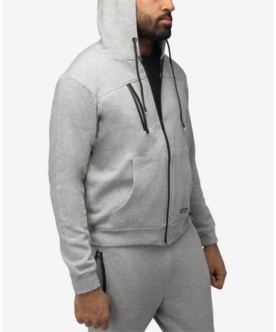 Men's Fleece Full-Zip Hoodie with Chest Pocket Gray $20.40 Sweatshirt