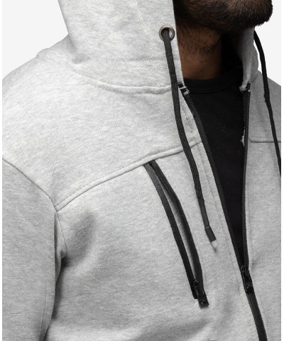 Men's Fleece Full-Zip Hoodie with Chest Pocket Gray $20.40 Sweatshirt