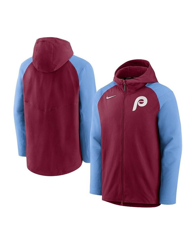 Men's Burgundy, Light Blue Philadelphia Phillies Authentic Collection Performance Raglan Full-Zip Hoodie $40.50 Sweatshirt