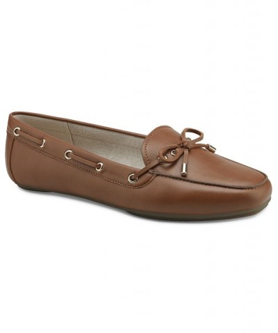 Davinaa Lace-Up Loafer Flats Brown $43.73 Shoes