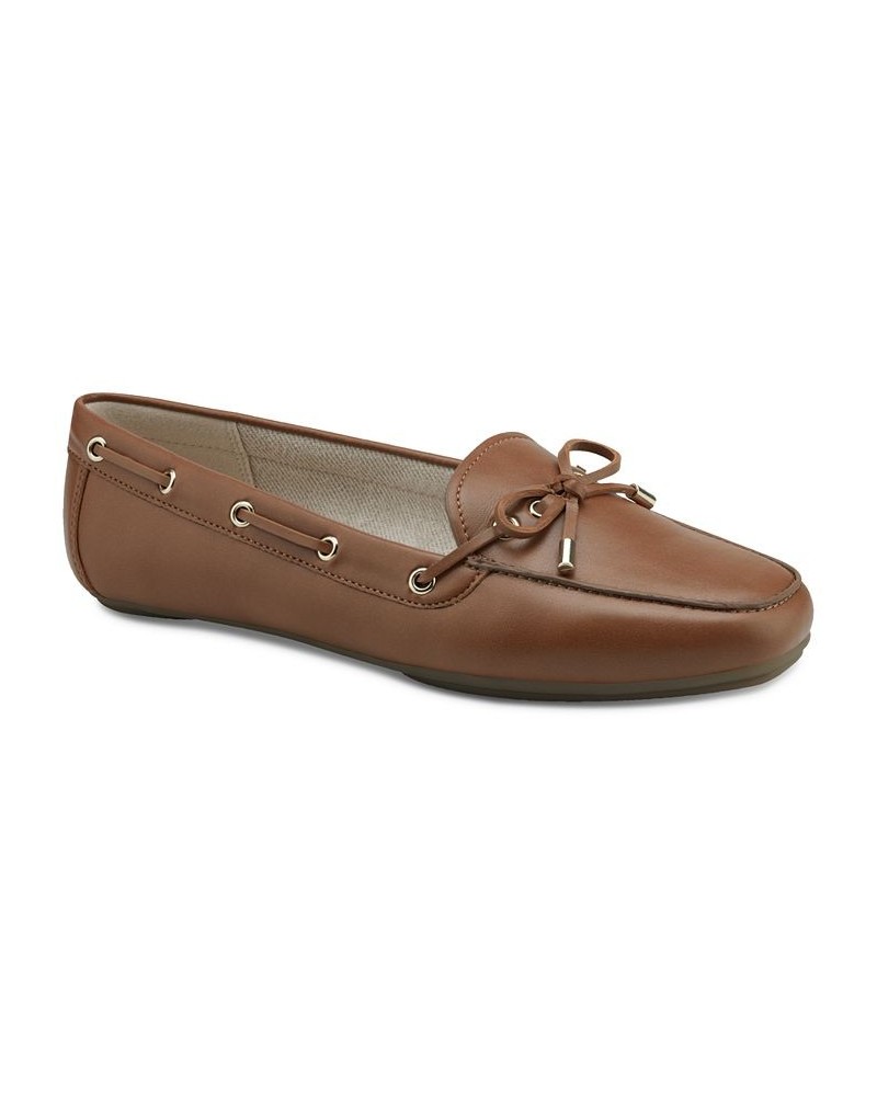 Davinaa Lace-Up Loafer Flats Brown $43.73 Shoes