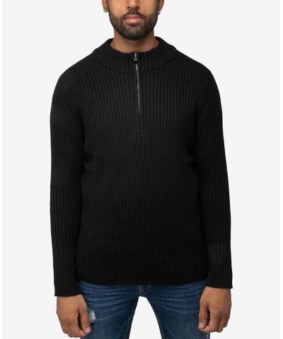 Men's Ribbed Mock Neck Quarter-Zip Sweater Black $31.90 Sweaters