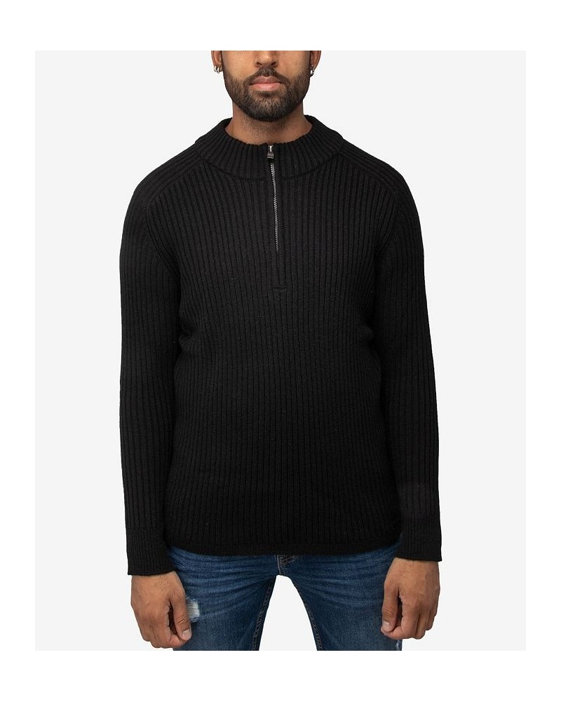 Men's Ribbed Mock Neck Quarter-Zip Sweater Black $31.90 Sweaters