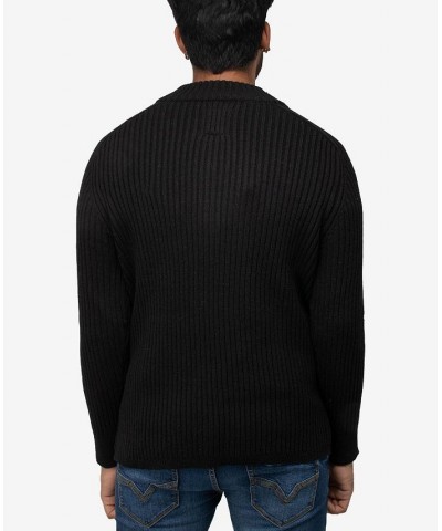 Men's Ribbed Mock Neck Quarter-Zip Sweater Black $31.90 Sweaters