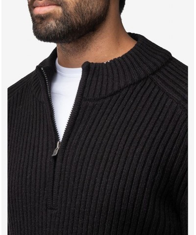 Men's Ribbed Mock Neck Quarter-Zip Sweater Black $31.90 Sweaters