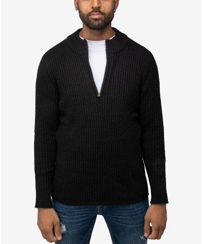 Men's Ribbed Mock Neck Quarter-Zip Sweater Black $31.90 Sweaters