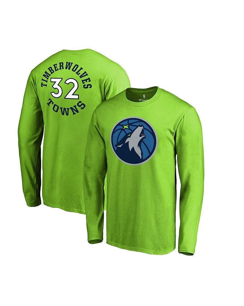 Men's Karl-Anthony Towns Neon Green Minnesota Timberwolves Round About Name and Number Long Sleeve T-shirt $20.87 T-Shirts