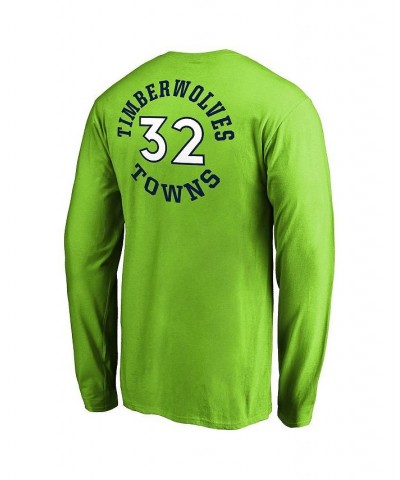 Men's Karl-Anthony Towns Neon Green Minnesota Timberwolves Round About Name and Number Long Sleeve T-shirt $20.87 T-Shirts