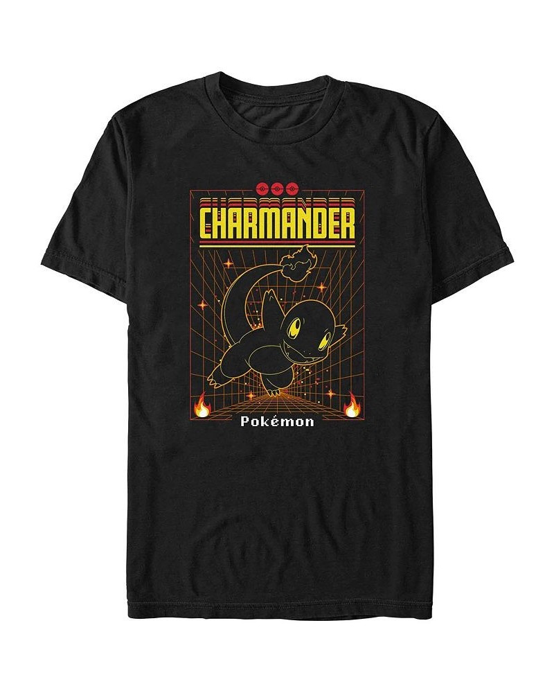 Men's Charmander Grid Short Sleeve T-shirt Black $18.19 T-Shirts