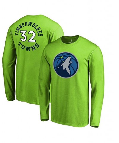 Men's Karl-Anthony Towns Neon Green Minnesota Timberwolves Round About Name and Number Long Sleeve T-shirt $20.87 T-Shirts