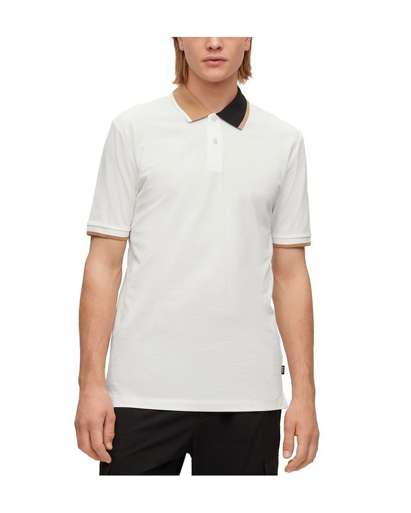 BOSS Men's Cotton-Pique Color-Blocked Collar Polo Shirt White $69.00 Polo Shirts