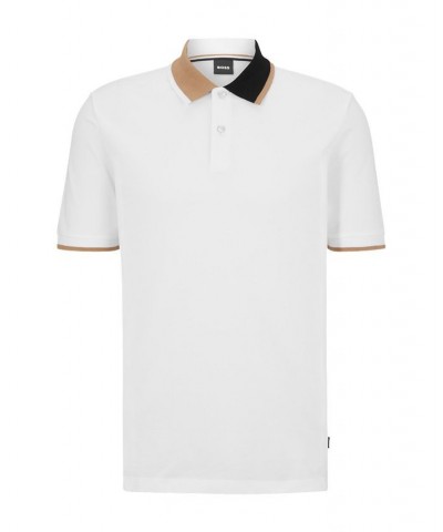 BOSS Men's Cotton-Pique Color-Blocked Collar Polo Shirt White $69.00 Polo Shirts