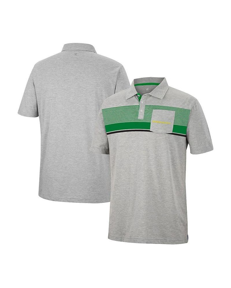 Men's Heathered Gray Oregon Ducks Golfer Pocket Polo Shirt $18.40 Polo Shirts