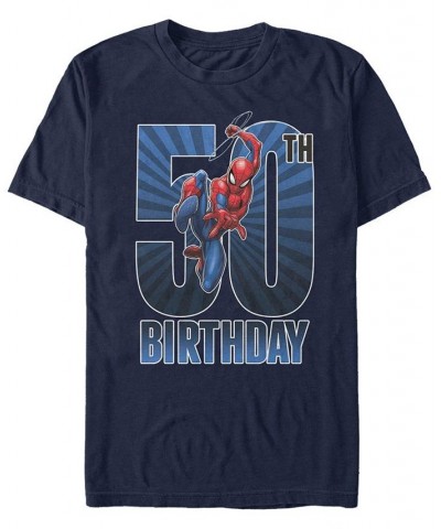 Men's Marvel Spider-Man 50th Birthday Short Sleeve T-Shirt Blue $15.75 T-Shirts