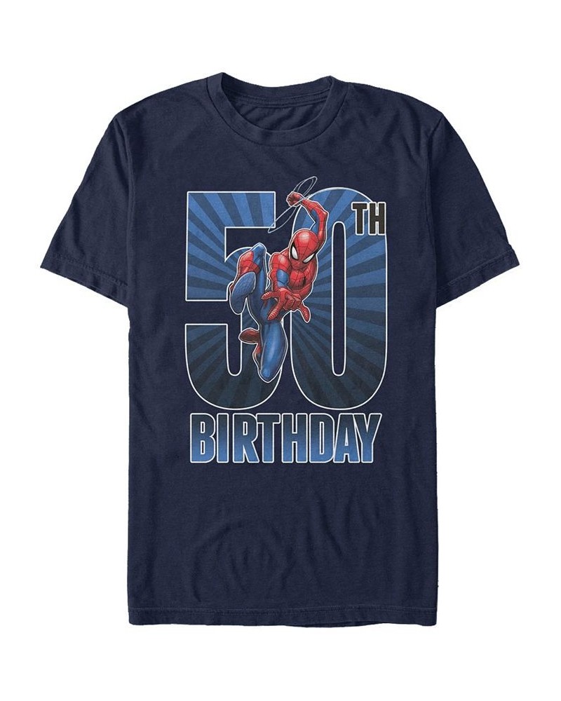 Men's Marvel Spider-Man 50th Birthday Short Sleeve T-Shirt Blue $15.75 T-Shirts