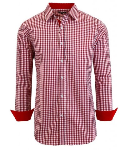 Men's Long Sleeve Gingham Dress Shirt PD06 $31.28 Shirts