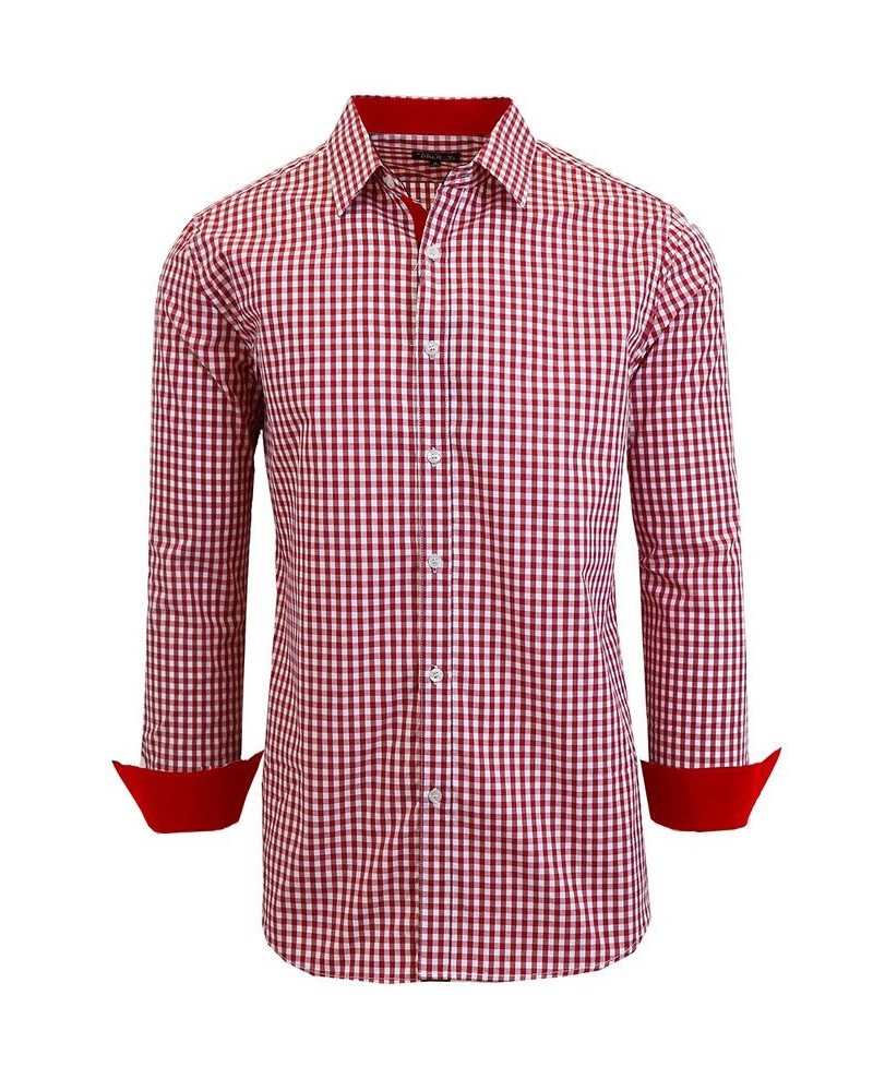 Men's Long Sleeve Gingham Dress Shirt PD06 $31.28 Shirts