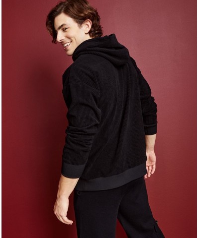 Men's Relaxed-Fit Mixed-Media Hoodie Black $16.52 Sweatshirt