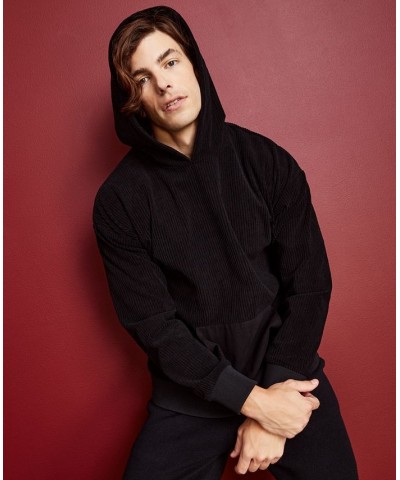 Men's Relaxed-Fit Mixed-Media Hoodie Black $16.52 Sweatshirt