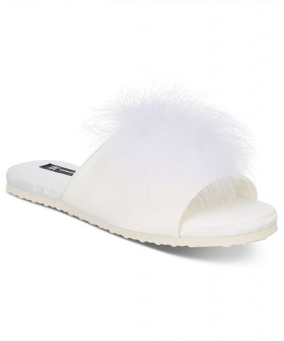 Satin Marabou Slide Slippers White $9.81 Shoes