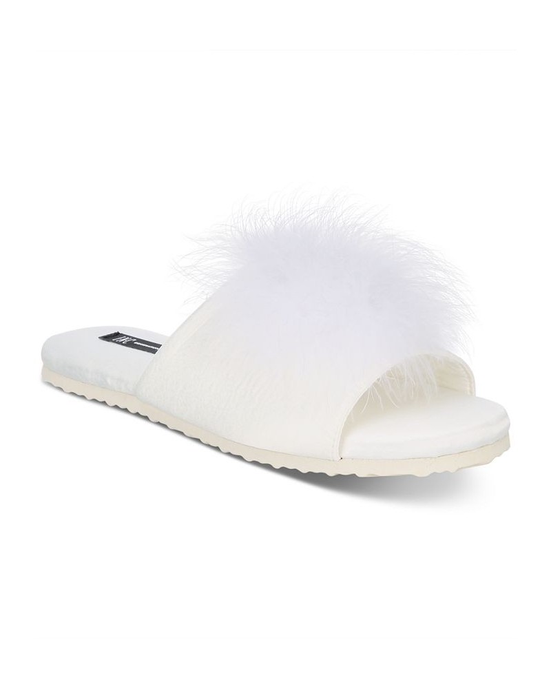 Satin Marabou Slide Slippers White $9.81 Shoes