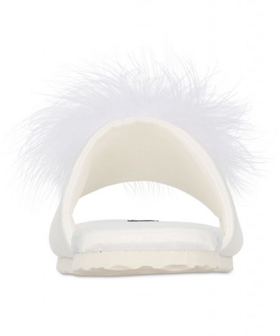 Satin Marabou Slide Slippers White $9.81 Shoes