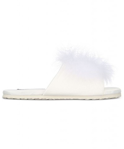 Satin Marabou Slide Slippers White $9.81 Shoes