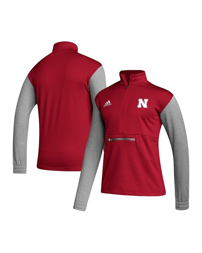 Men's Scarlet, Heathered Gray Nebraska Huskers Team AEROREADY Half-Zip Top $45.89 Tops