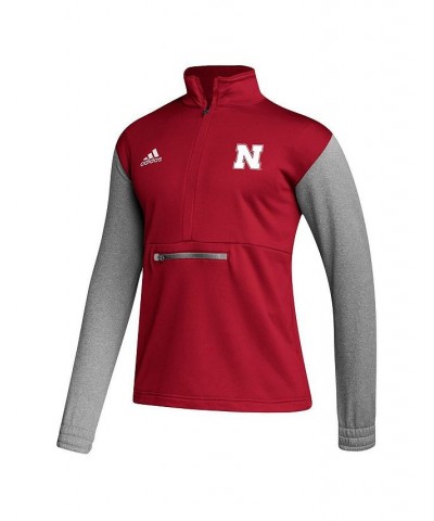 Men's Scarlet, Heathered Gray Nebraska Huskers Team AEROREADY Half-Zip Top $45.89 Tops