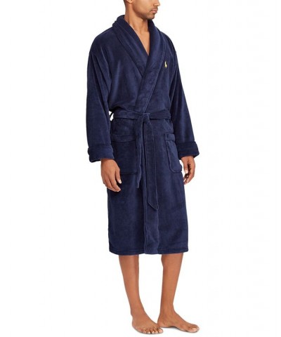 Men's Sleepwear Soft Cotton Kimono Velour Robe Blue $61.25 Pajama