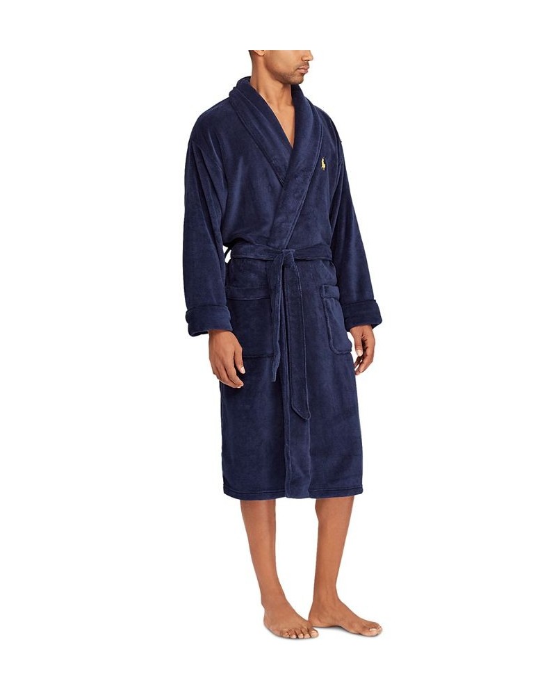 Men's Sleepwear Soft Cotton Kimono Velour Robe Blue $61.25 Pajama