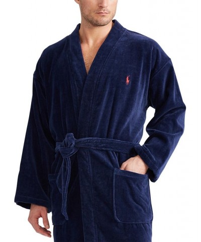 Men's Sleepwear Soft Cotton Kimono Velour Robe Blue $61.25 Pajama