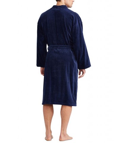 Men's Sleepwear Soft Cotton Kimono Velour Robe Blue $61.25 Pajama